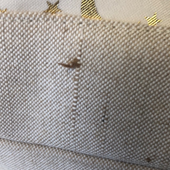 Unbranded cream colored woven tote. Gold moon and stars print. Gold handles. - Picture 5 of 8